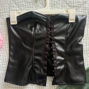 PrettyLittleThing Black Leather Look Top